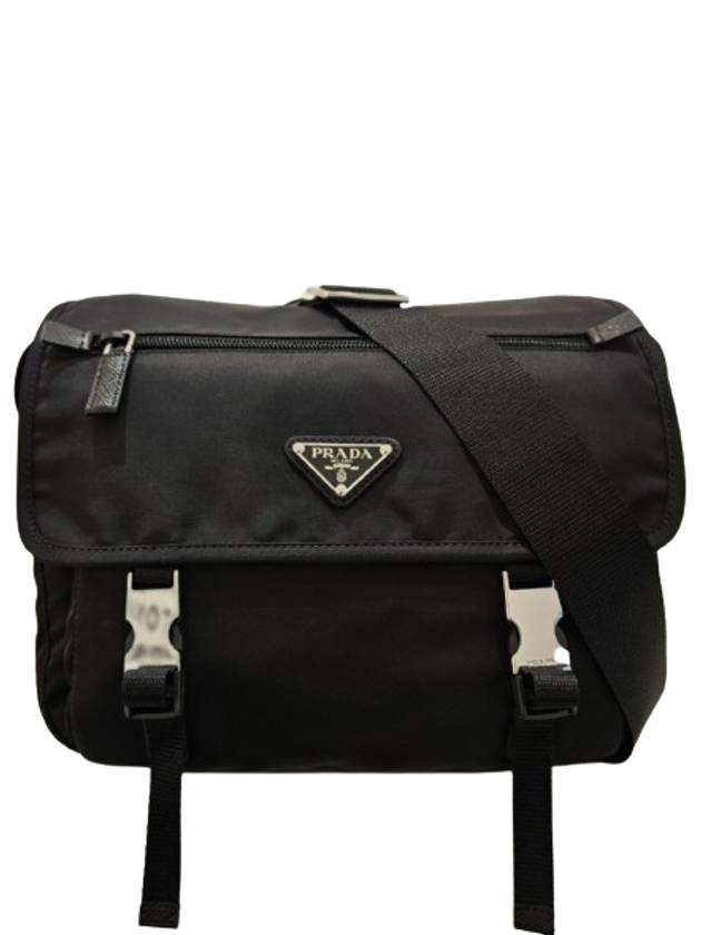 Triangular Logo Tessuto Messenger Bag Black - PRADA - BALAAN 3