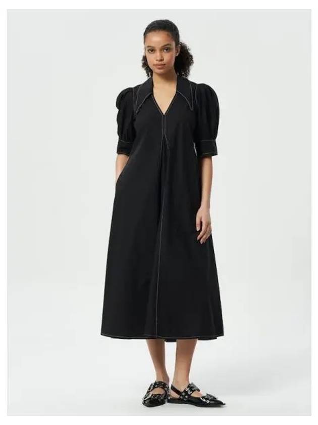 Cotton Poplin V neck Maxi Dress One Piece Black Domestic Product GM0024021640730 - GANNI - BALAAN 1