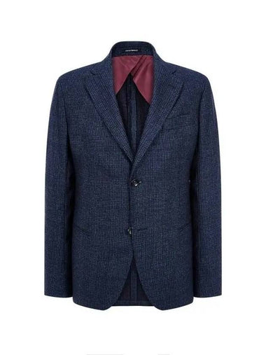 Men s Check Wool Blend Single Jacket Navy - EMPORIO ARMANI - BALAAN 1