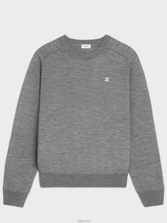 Triomphe Crew Neck Wool Knit Top Grey - CELINE - BALAAN 2