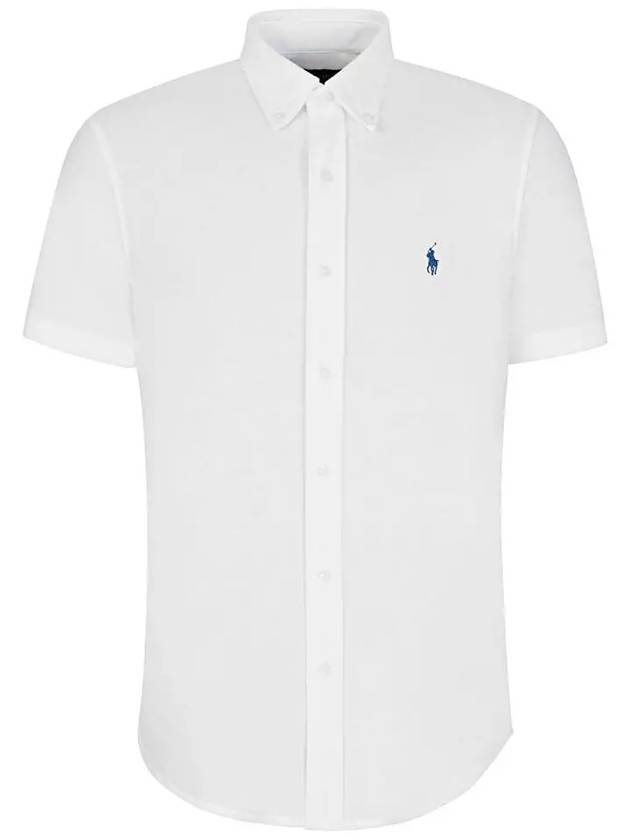 Logo Button Down Short Sleeve Shirt White - POLO RALPH LAUREN - BALAAN 2