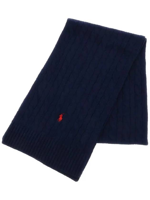 Pony Cable Knit Scarf Navy - POLO RALPH LAUREN - BALAAN 4