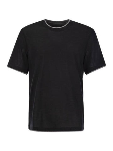 Double Layer Crew Neck Short Sleeve T-Shirt Black - BRUNELLO CUCINELLI - BALAAN 1