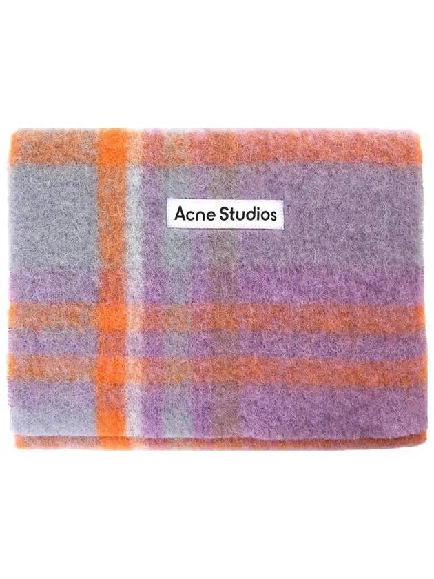 Studios Check Logo Wool Muffler Purple - ACNE STUDIOS - BALAAN.