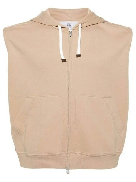 Cotton Sleeveless Hoodie Zip-Up Beige - BRUNELLO CUCINELLI - BALAAN 2