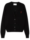 Heart Logo Wool Cardigan Black - AMI - BALAAN 4