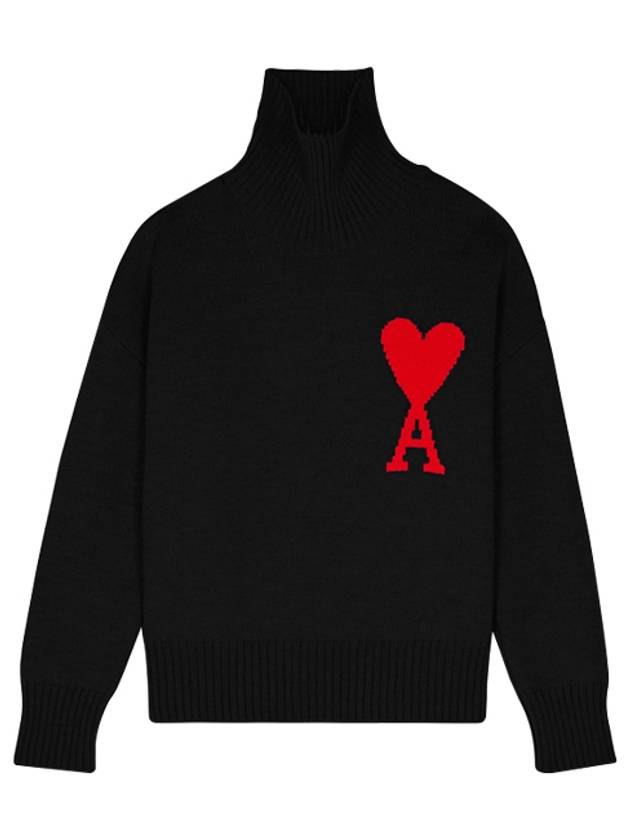 Big Heart Logo Wool Knit Turtleneck Black - AMI - BALAAN 2