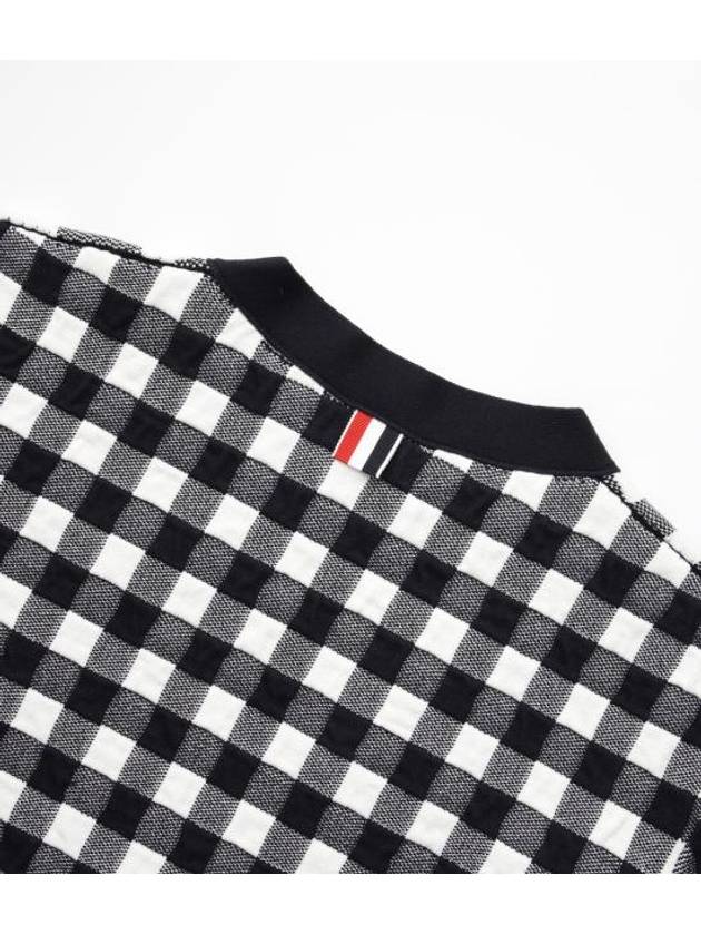 4-Bar Stripe Funmix Gingham Jacquard Cardigan Navy - THOM BROWNE - BALAAN 7