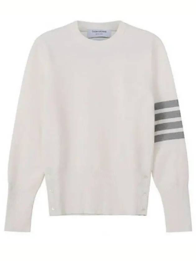 Milano Stitch Crewneck 4-Bar Cotton Crepe Knit Top White - THOM BROWNE - BALAAN 2