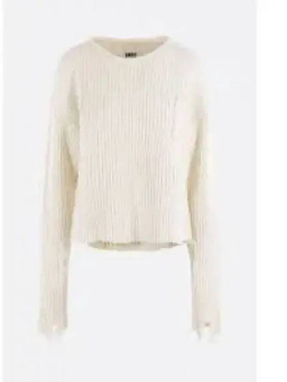 Distressed Crew Neck Ribbed Knit Top Off White - MAISON MARGIELA - BALAAN 2