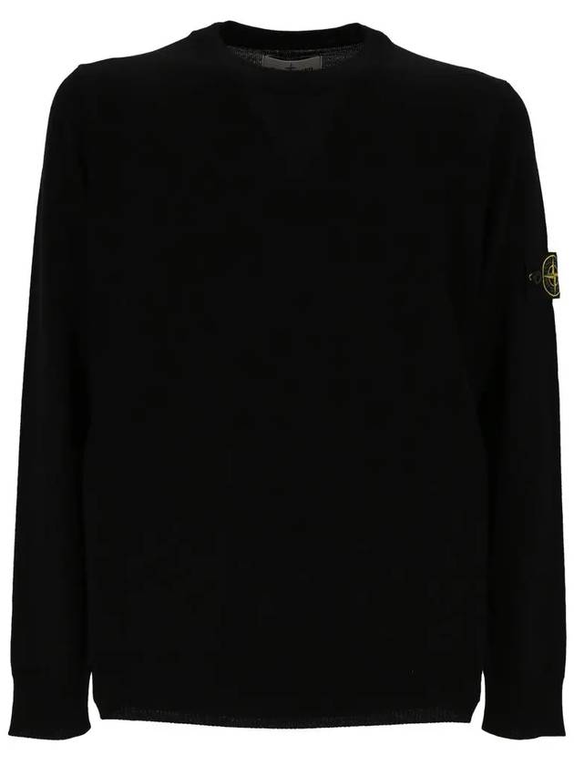 Logo Patch Round Neck Knit Top Black - STONE ISLAND - BALAAN 2