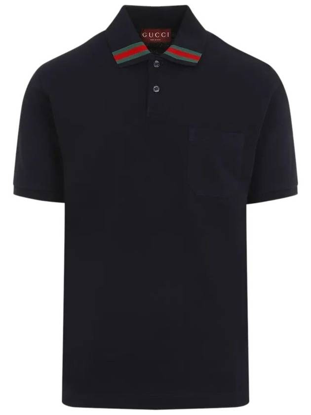 Web Cotton Polo Shirt Navy - GUCCI - BALAAN 2