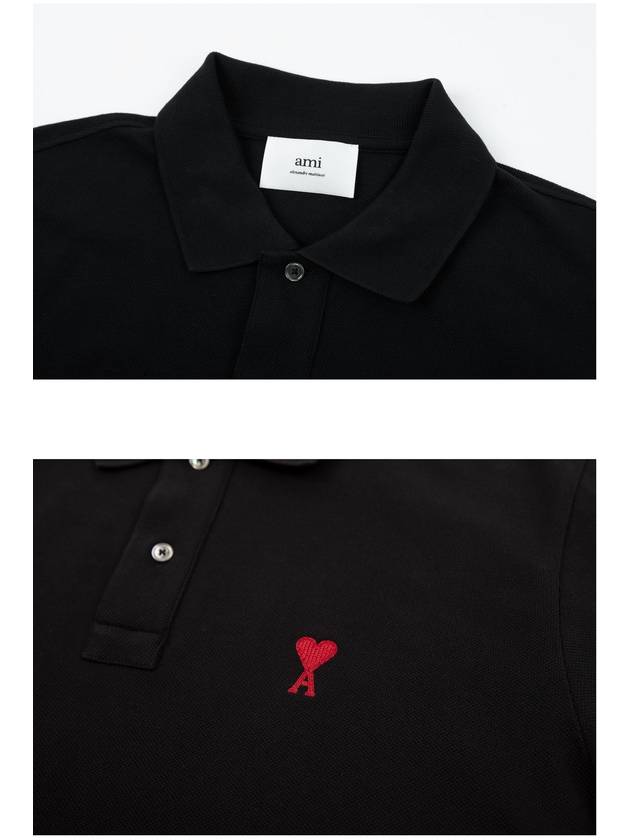 Heart Logo Polo Shirt Black - AMI - BALAAN 8