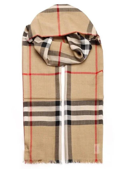 Check Wool Silk Scarf Beige - BURBERRY - BALAAN 2