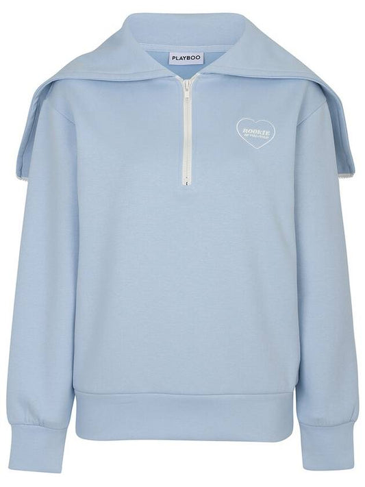 ROOKIE SAILOR COLLAR HOODED HALF-ZIP SWEATSHIRTSky Blue - PLAYBOO - BALAAN 1