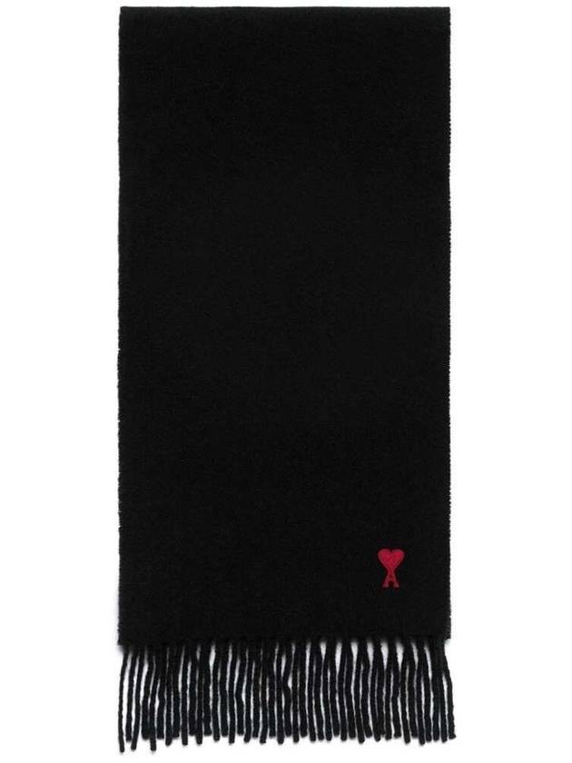 Small Heart Logo Wool Scarf Black - AMI - BALAAN 2