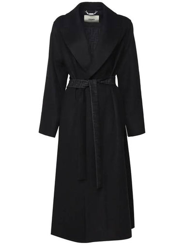 Wool Belt Single Coat Black - FENDI - BALAAN 1