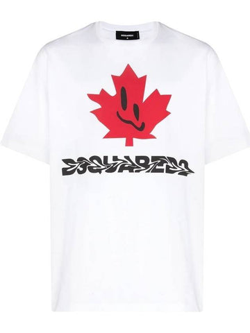 Men's Smiling Leaf Short Sleeve T-Shirt White - DSQUARED2 - BALAAN 1