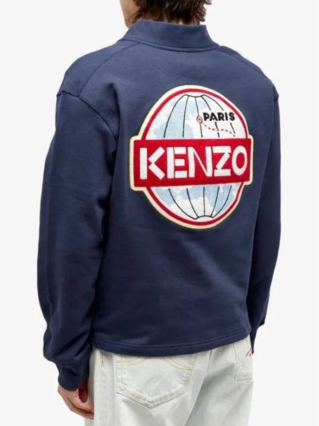 Logo Patch Jersey Cotton Cardigan Navy - KENZO - BALAAN 4