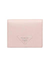 Triangle Logo Stitch Leather Half Wallet Water Lily - PRADA - BALAAN 1