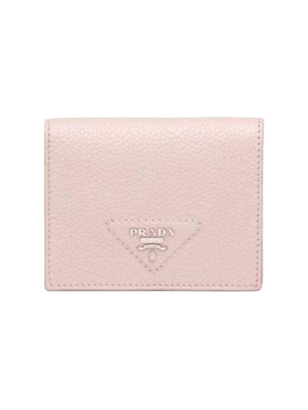 Triangle Logo Stitch Leather Half Wallet Water Lily - PRADA - BALAAN 1