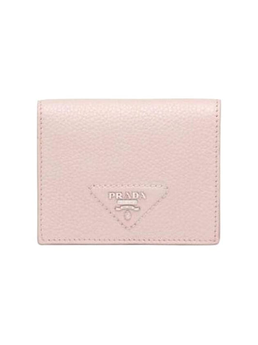 Triangle Logo Stitch Leather Half Wallet Water Lily - PRADA - BALAAN 1