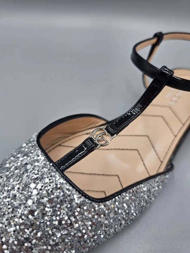 Leather Glitter Detail Flat Shoes Silver - GUCCI - BALAAN 7