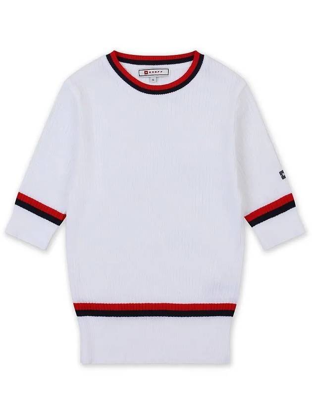 Golfwear Scheme Round Ribbed Knit Short Sleeve T-Shirt White Red - ONOFF - BALAAN 1