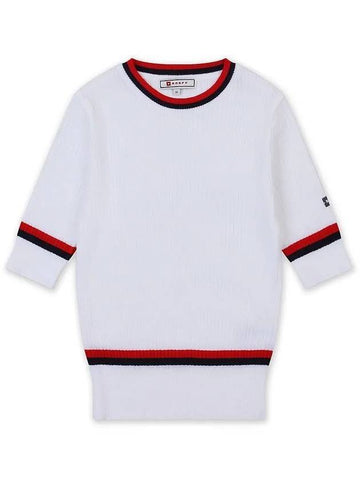 Golfwear Scheme Round Ribbed Knit Short Sleeve T-Shirt White Red - ONOFF - BALAAN 1