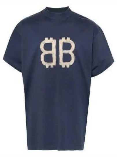 Logo Print Short Sleeve T-Shirt Blue - BALENCIAGA - BALAAN 2