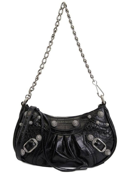 Le Cagol Mini Silver Chain Crocodile Shoulder Bag Black - BALENCIAGA - BALAAN 2