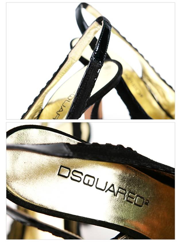 G003 V016 20 Ribbon Slingback Black Enamel Sandals - DSQUARED2 - BALAAN 4