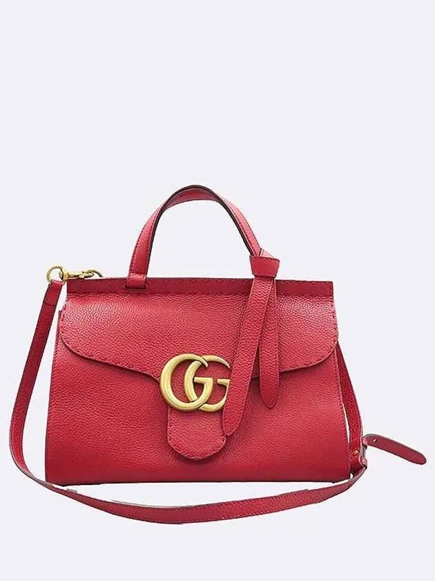 421890 Red leather GG Marmont top handle small gold logo tote bag shoulder strap 2WAY - GUCCI - BALAAN 1