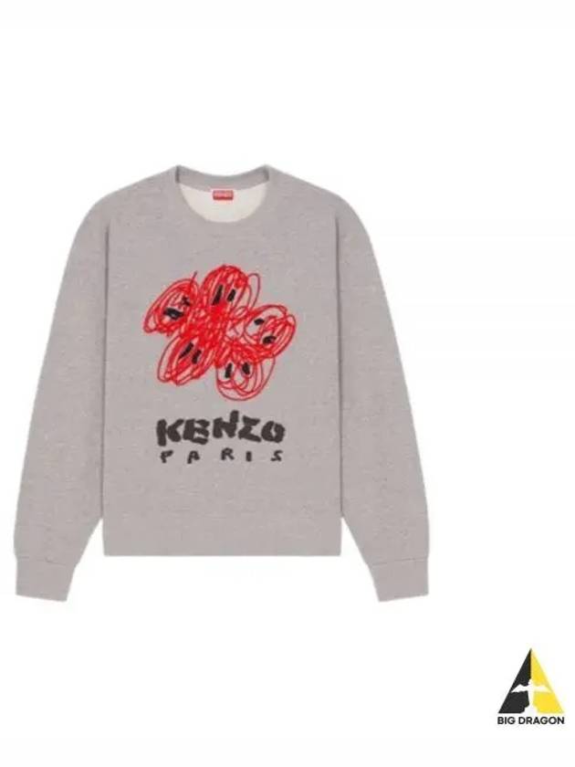 Drawn Varsity Embroidered Cotton Sweatshirt Grey - KENZO - BALAAN 2