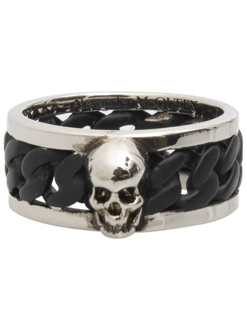 Men's Non-Colored Skull Chain Ring Ring Black Silver - ALEXANDER MCQUEEN - BALAAN.