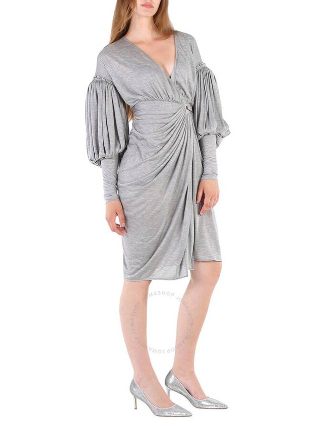 Women's Melange Balloon Sleeve Midi Dress Pewter - BURBERRY - BALAAN 3