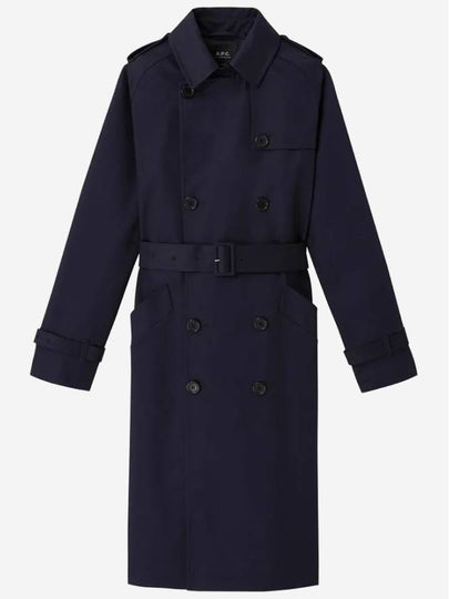 Greta Double Breasted Cotton Trench Coat Navy - A.P.C. - BALAAN 2