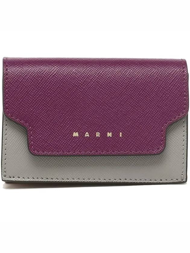 Saffiano Color Block Tri-Fold Half Wallet Purple - MARNI - BALAAN 3