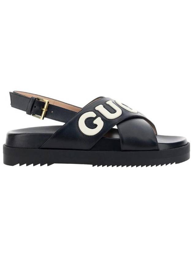 Women's Logo Leather Sandals Black - GUCCI - BALAAN 1