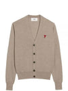 Red Heart Logo Merino Wool Cardigan Beige - AMI - BALAAN 2