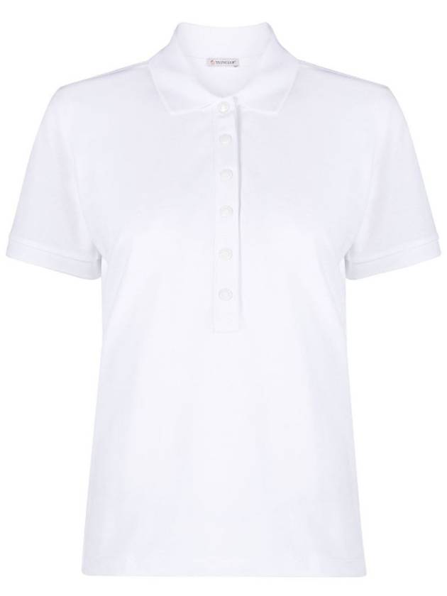 Women's Button Closure Cotton Short Sleeve Polo Shirt Optical White - MONCLER - BALAAN 2