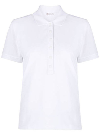 Women's Button Closure Cotton Short Sleeve Polo Shirt Optical White - MONCLER - BALAAN 2