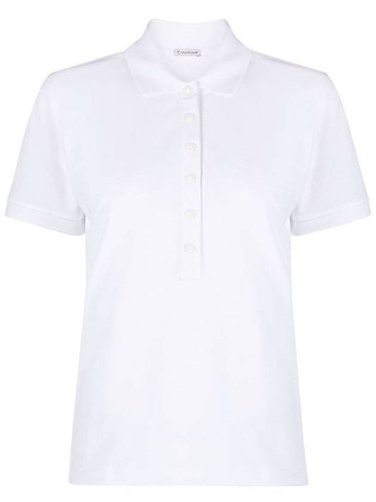 Women's Button Closure Cotton Short Sleeve PK Shirt Optical White - MONCLER - BALAAN.