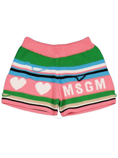 MSGM Girls Stripe Logo Distressed Knit Shorts, Size 10 - MSGM - BALAAN 1