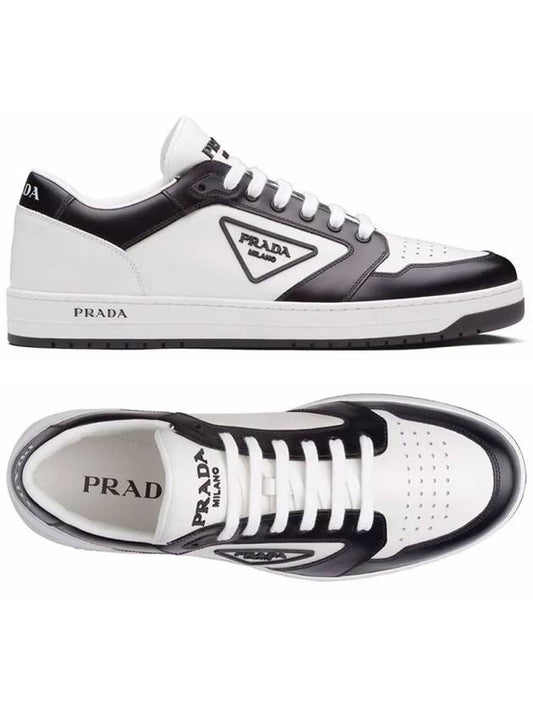 District Triangle Logo Leather Low Top Sneakers White Black - PRADA - BALAAN 2