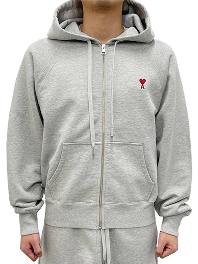 Ami De Coeur Embroid Logo Hoodie Zip-up Grey - AMI - BALAAN 2