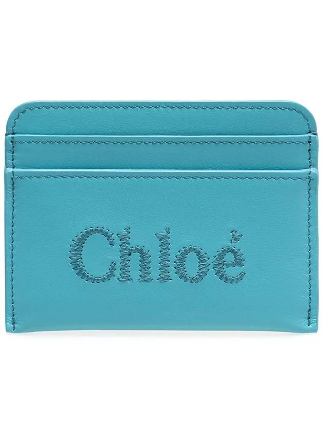 Sense Embroidered Logo Calfskin Card Wallet Light Blue - CHLOE - BALAAN 2