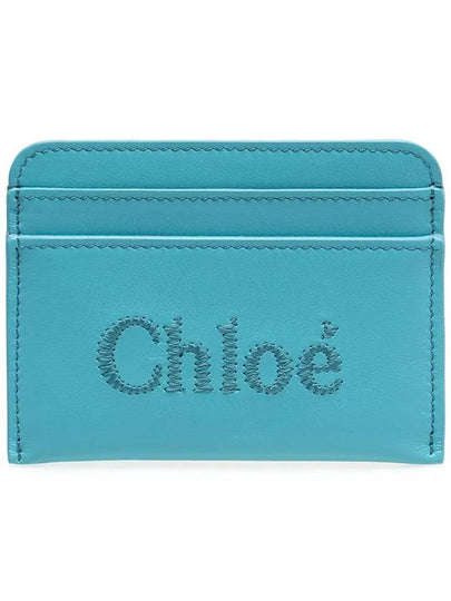 Sense Embroidered Logo Calfskin Card Wallet Light Blue - CHLOE - BALAAN 2