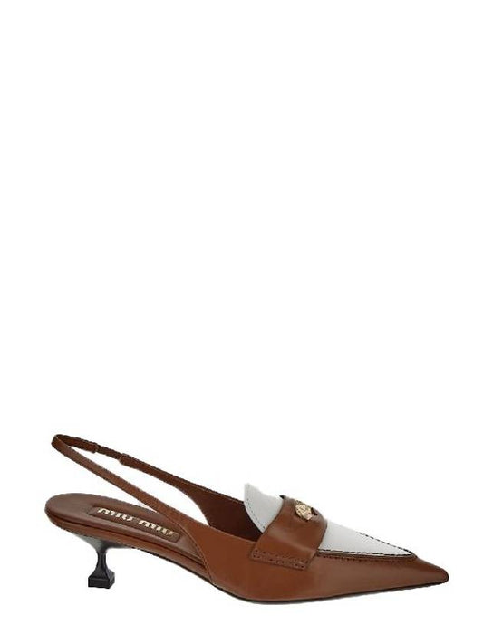 Penny Leather Slingback Heels Brown - MIU MIU - BALAAN 2