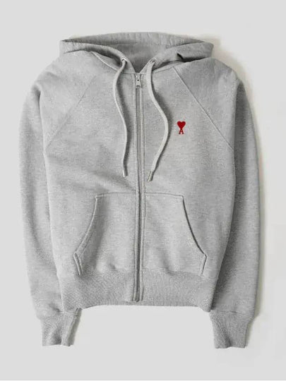 Ami De Coeur Embroid Logo Hoodie Zip-up Grey - AMI - BALAAN 2